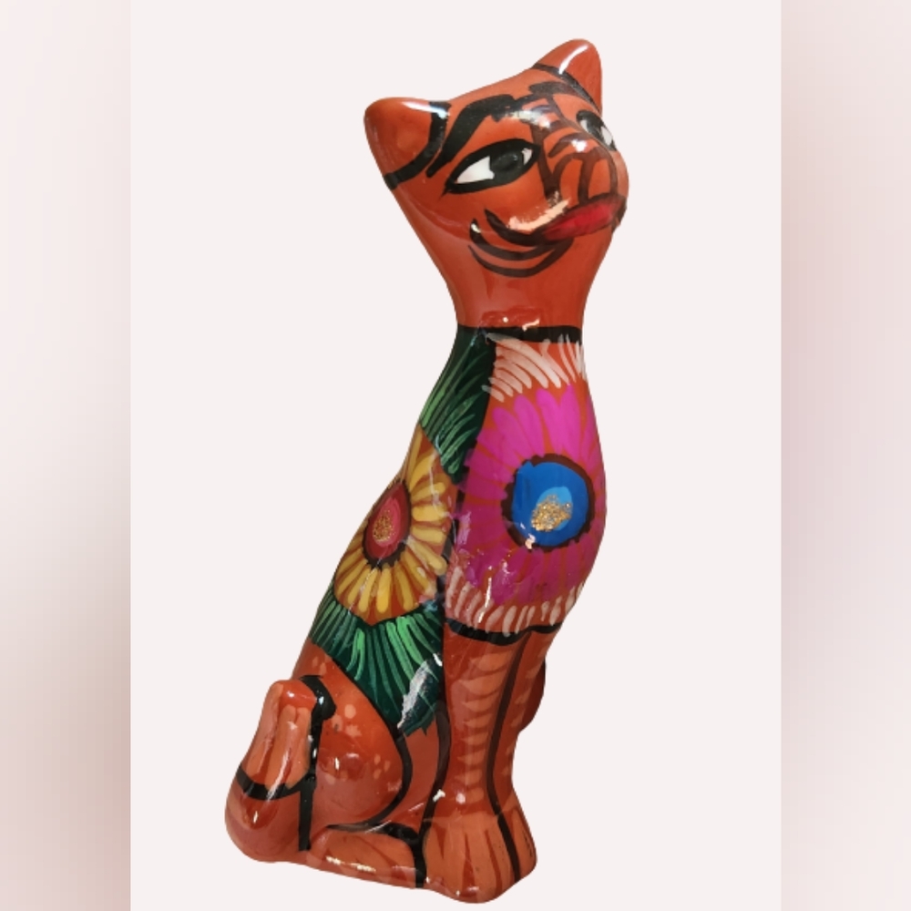 7" Mexican folk art cat orange  OOAK